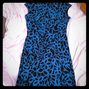 Ralph Lauren Black Teal Blue Floral Dress Medium